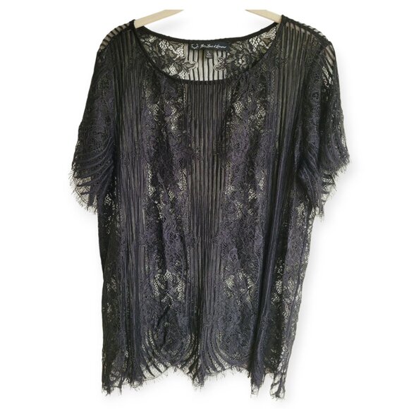 For Love and Lemons Black Semi-Sheer Lace Overlay Top Size L - Picture 6 of 11